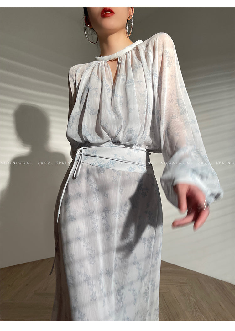 Aconiconi|Light Cloud Creamy Gentle French 2 Piece Tops and Skirts suit - Cloud