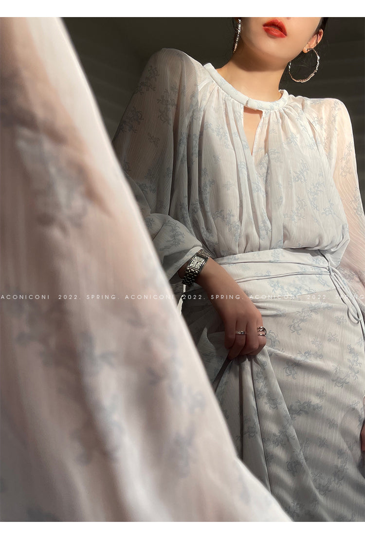 Aconiconi|Light Cloud Creamy Gentle French 2 Piece Tops and Skirts suit - Cloud