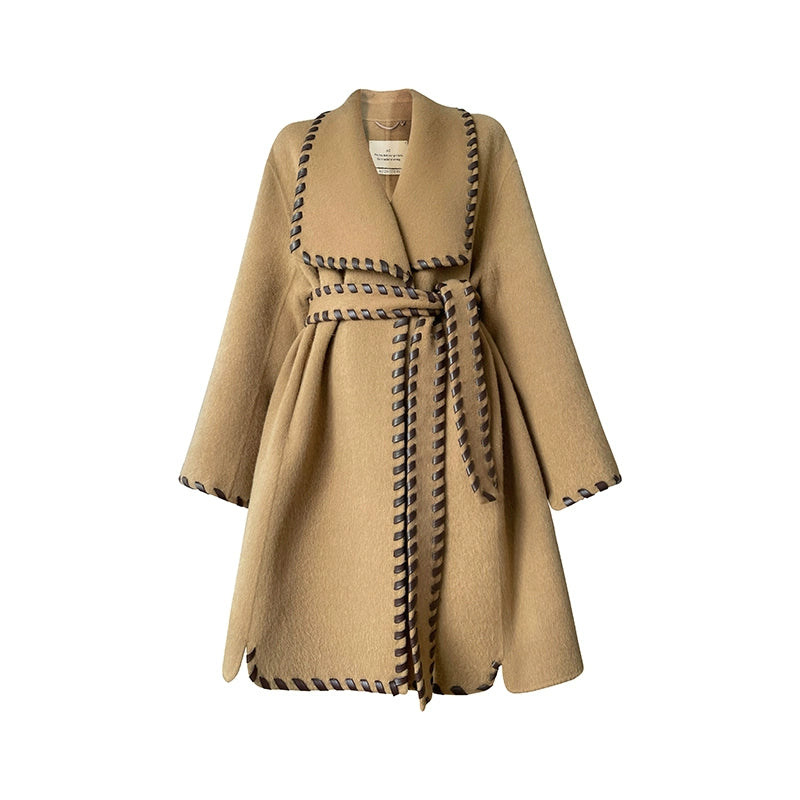 Aconiconi| Full wool coat classic double-sided wool woven belt coat -Nocturne