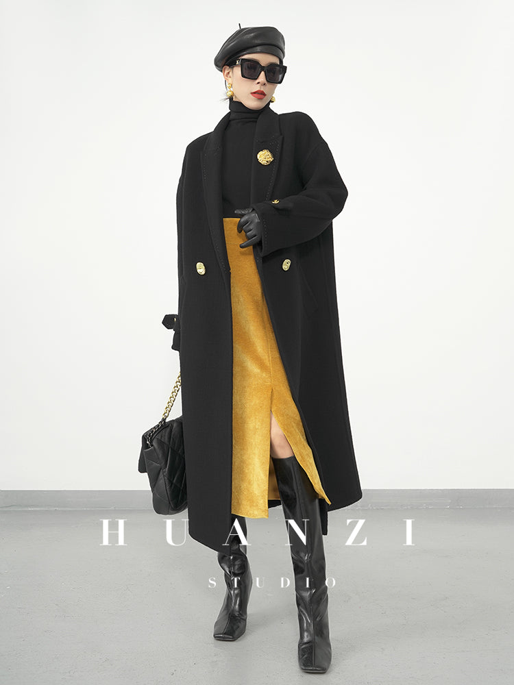 Huanzi  new French velvet fashionable high waist slim and small slit skirt female- Elvin