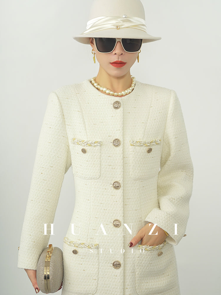 Huanzi new detachable acetate leader wool tweed small fragrance wind coat dress- Ray