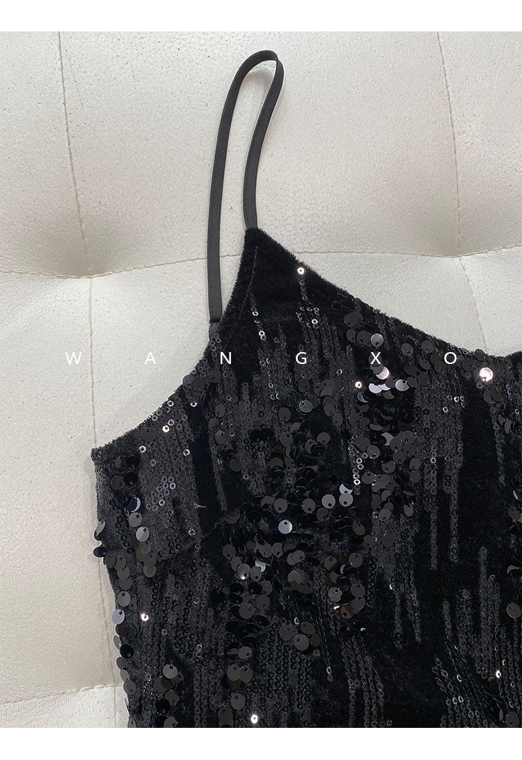 Retro Swaying tango V-neck sequined French party dress - Kawue