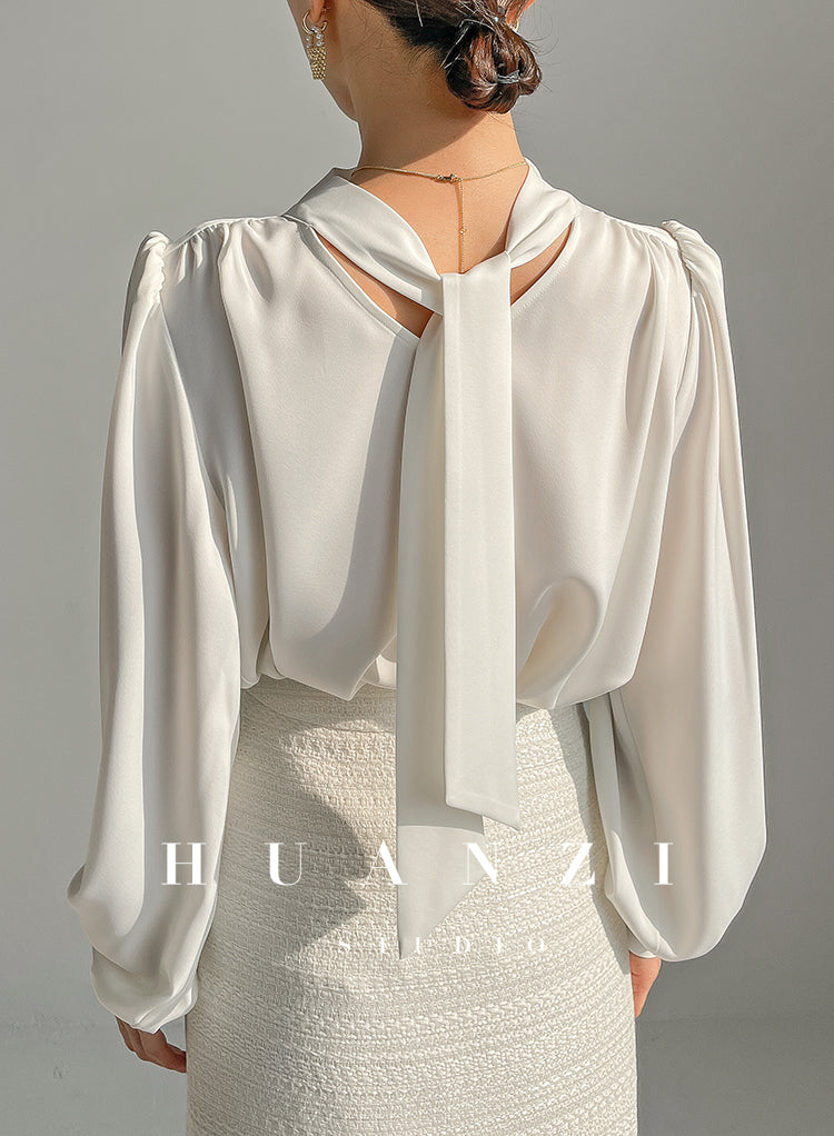 Huanzi new puff sleeves silk satin shirts top blouse - Oitr green