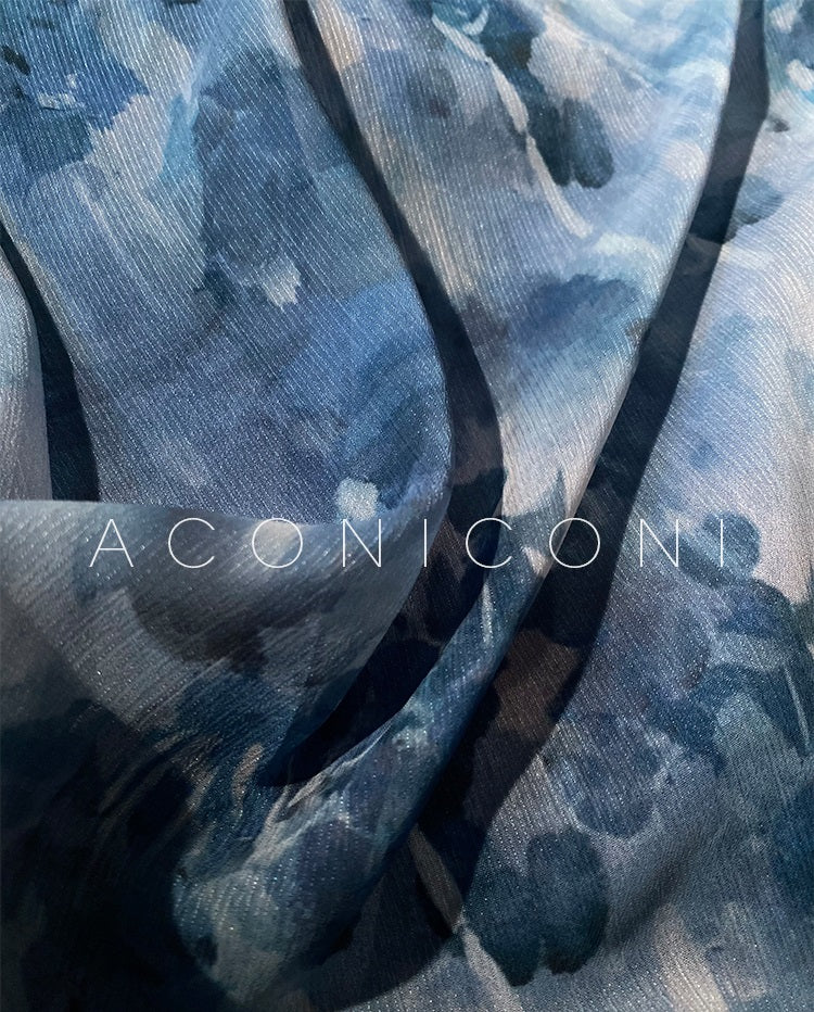 Aconiconi|French elegant blue print spring summer dress - hiju