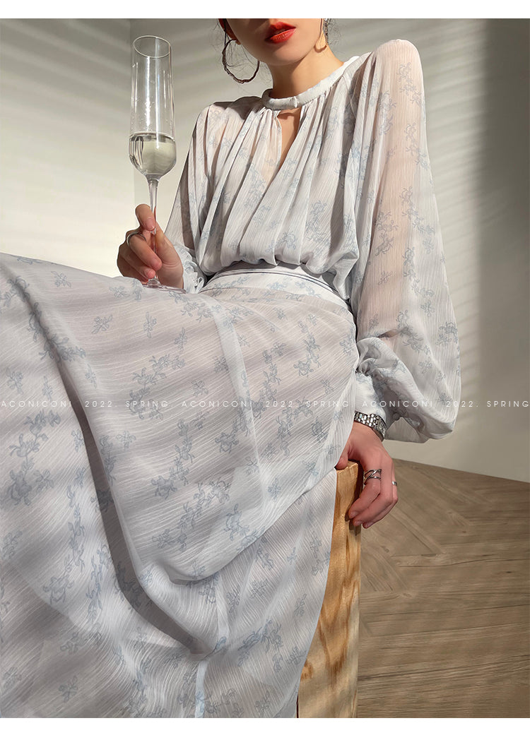 Aconiconi|Light Cloud Creamy Gentle French 2 Piece Tops and Skirts suit - Cloud