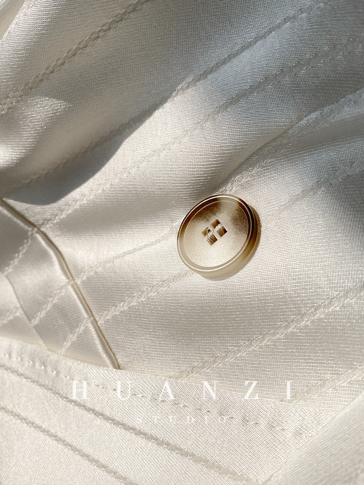 Huanzi high end tri-acetic satin drape high-end suit white silk blazer suit -Bioba