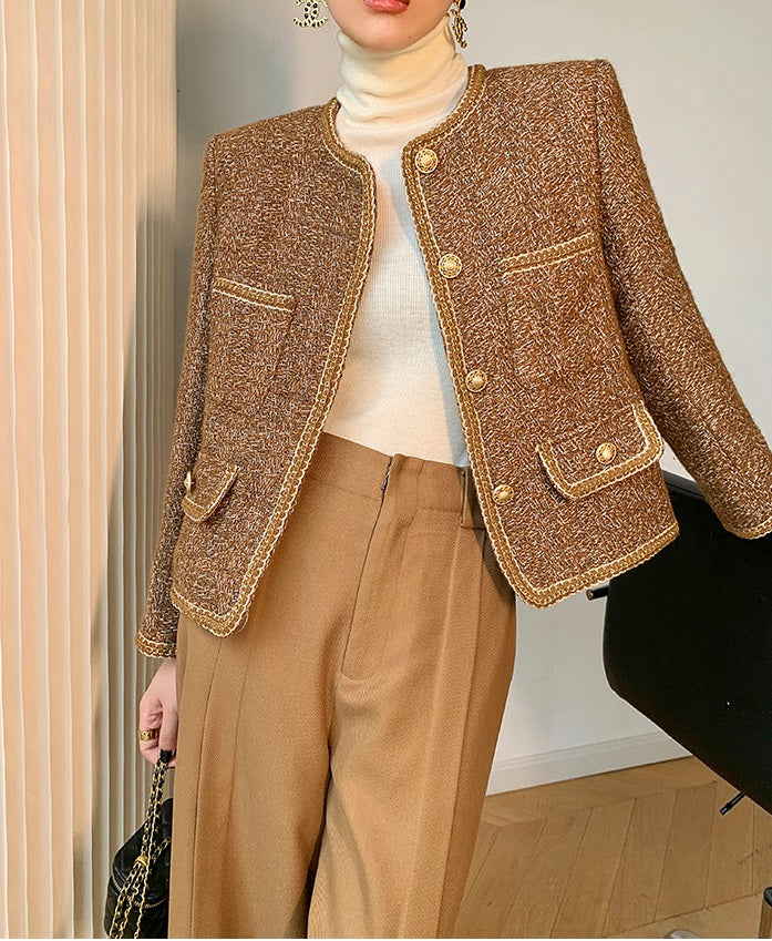 WANXO camel high waist drooping casual pants new straight loose wide leg pants- Tela