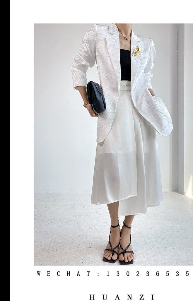 Huanzi custom high-end designer Japanese silky tri-acetic acid regular high waist minimalist skirt - Tuabo