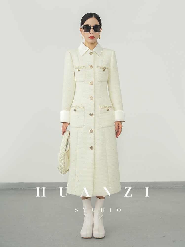 Huanzi new detachable acetate leader wool tweed small fragrance wind coat dress- Ray