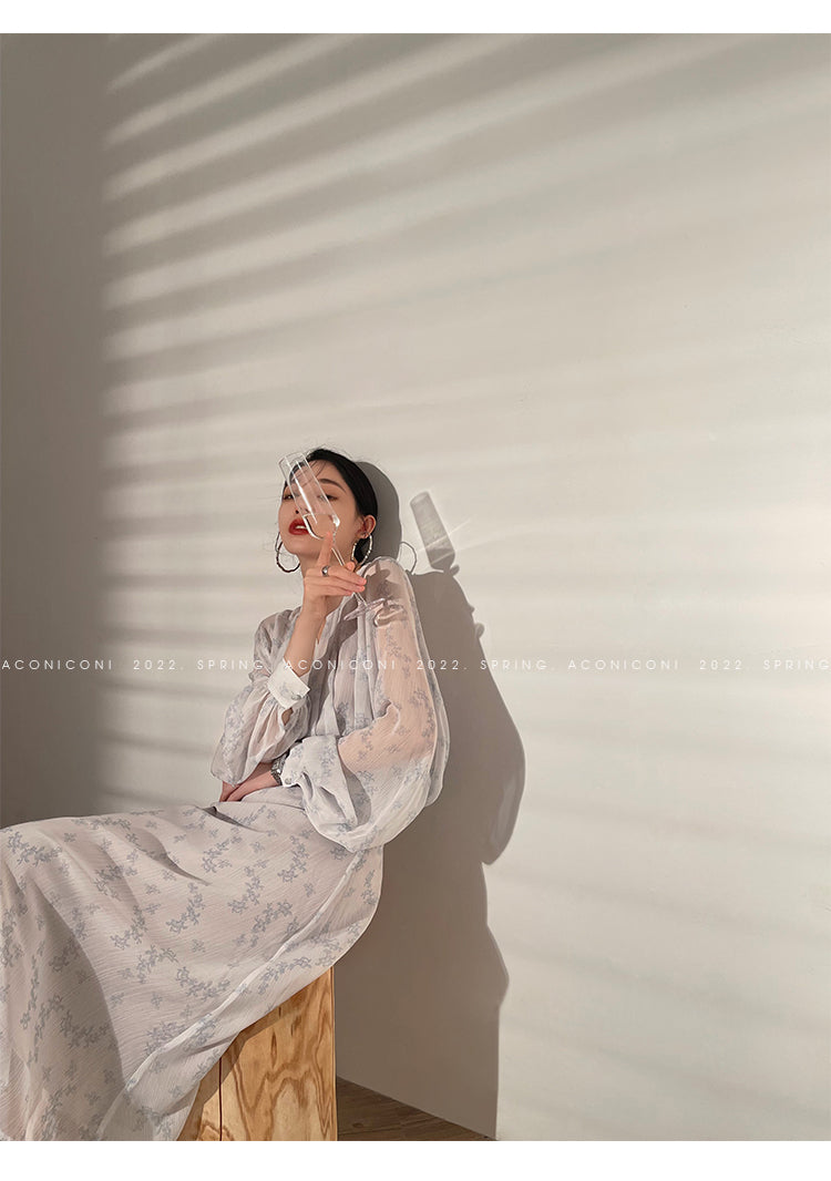 Aconiconi|Light Cloud Creamy Gentle French 2 Piece Tops and Skirts suit - Cloud