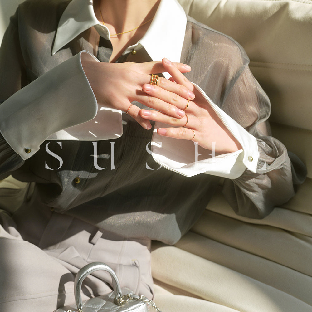 SUSHE 2023 early spring gray retro loose shirt - Cariyt