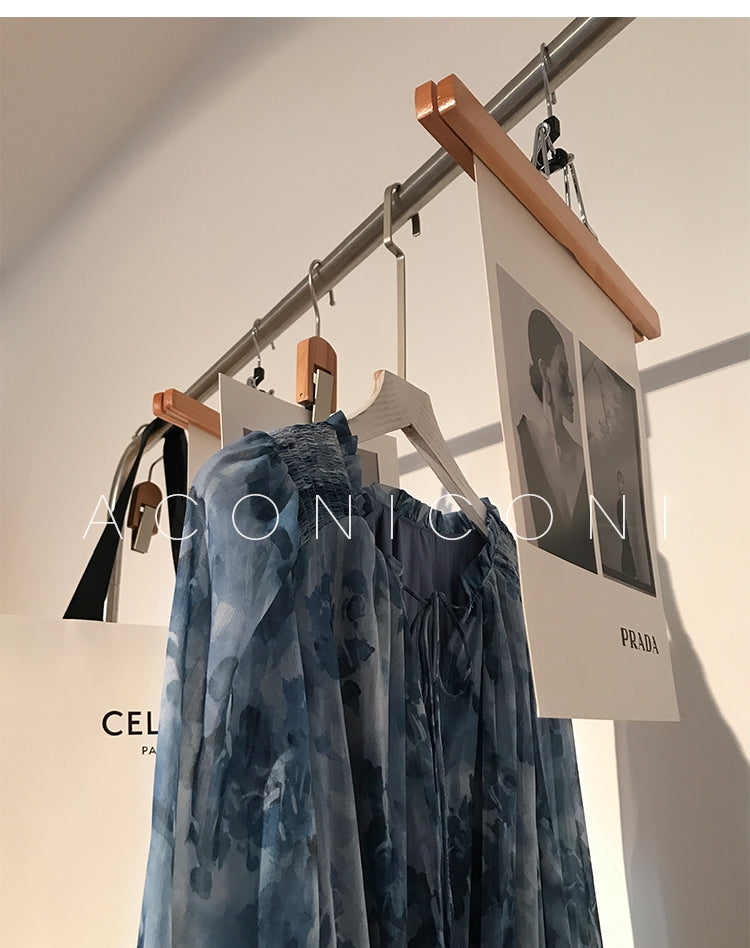 Aconiconi|French elegant blue print spring summer dress - hiju