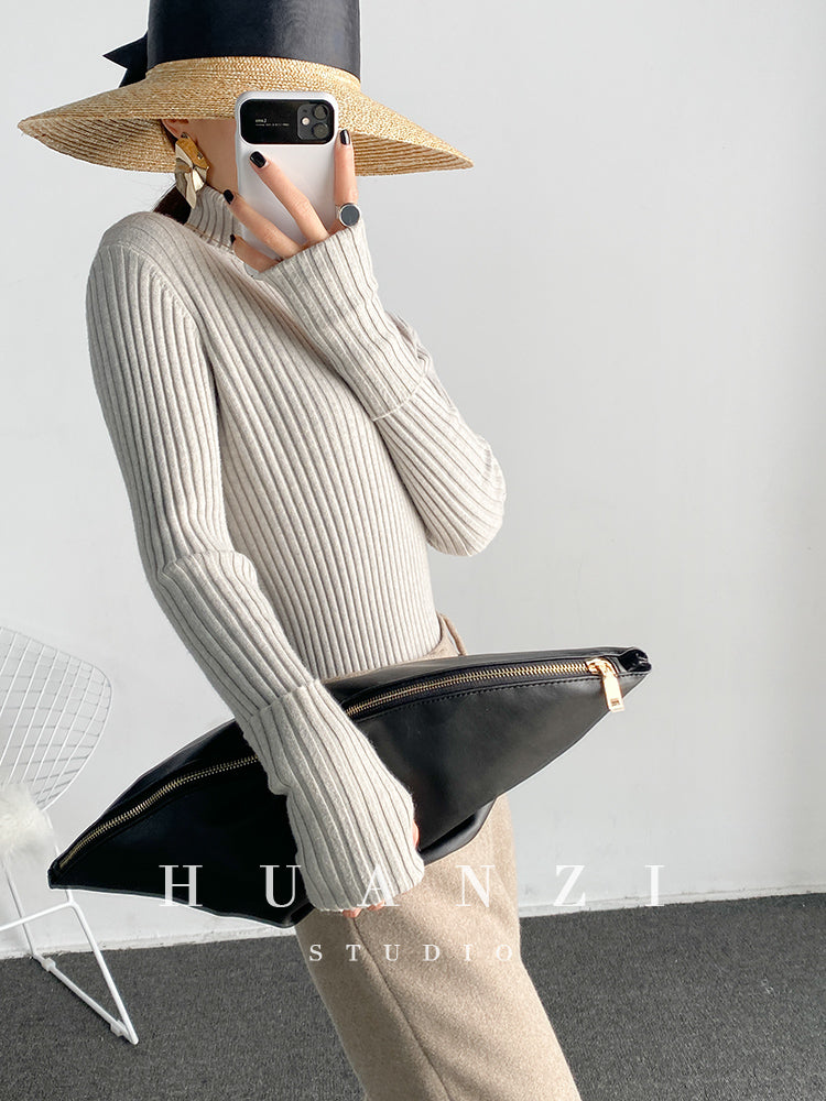 High end pile collar knitted turtleneck sweater -Sulia