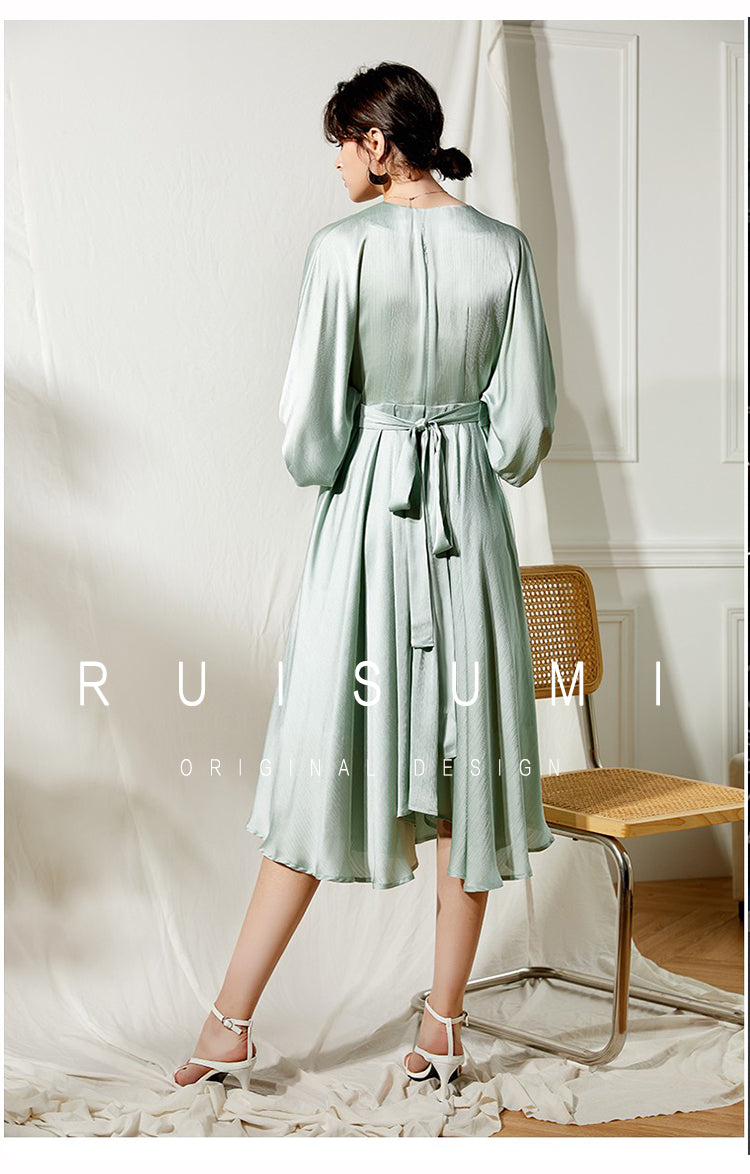 Elegant early spring textured sleeve girdle dress- Mili