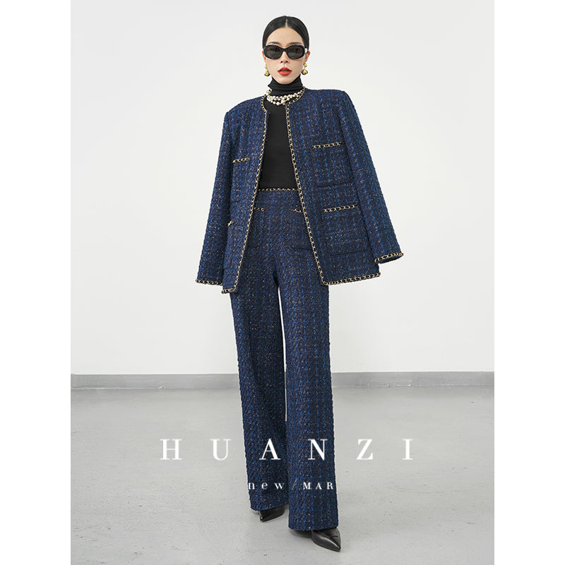 Huanzi new collection-level high-definition small fragrant wind jacket female plaid suit with a complete set- Bibi