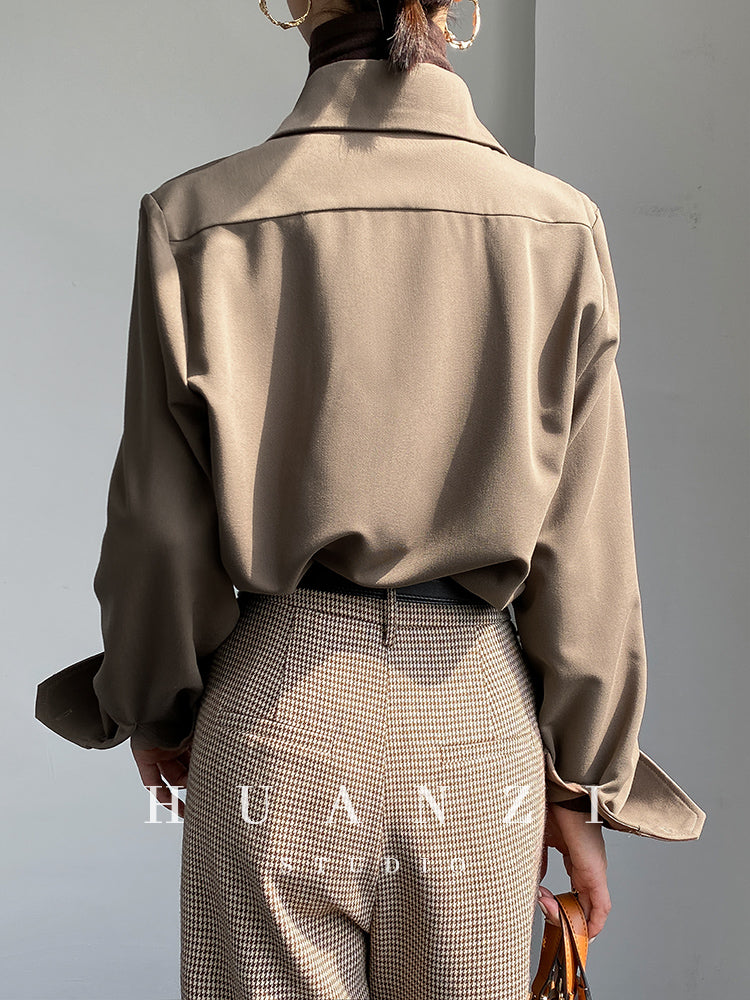Huanzi custom high end quality shirts professional iron-free pullover loose retro shirt - Tiblw