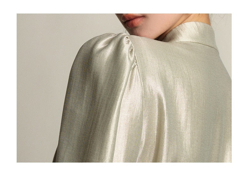 SUSHE Gold Series Retro Spring Women's 2023 Loose Stand Collar Shirt -Star