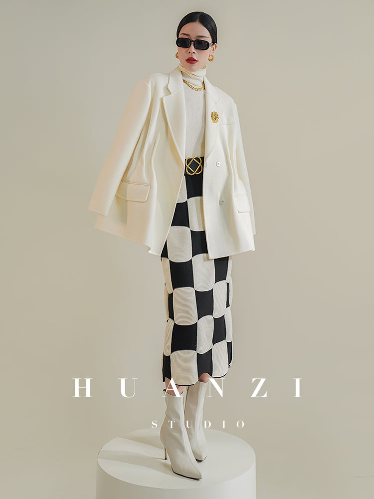 Huanzi high-definition Australian wool hand-sewn double-sided woolen short coat suit jacket- Pilia