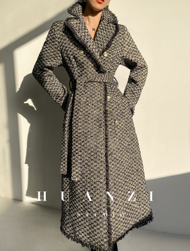 Wool Rough Flower Middle Gray Black High end Winter Jacket Coat- Teisd