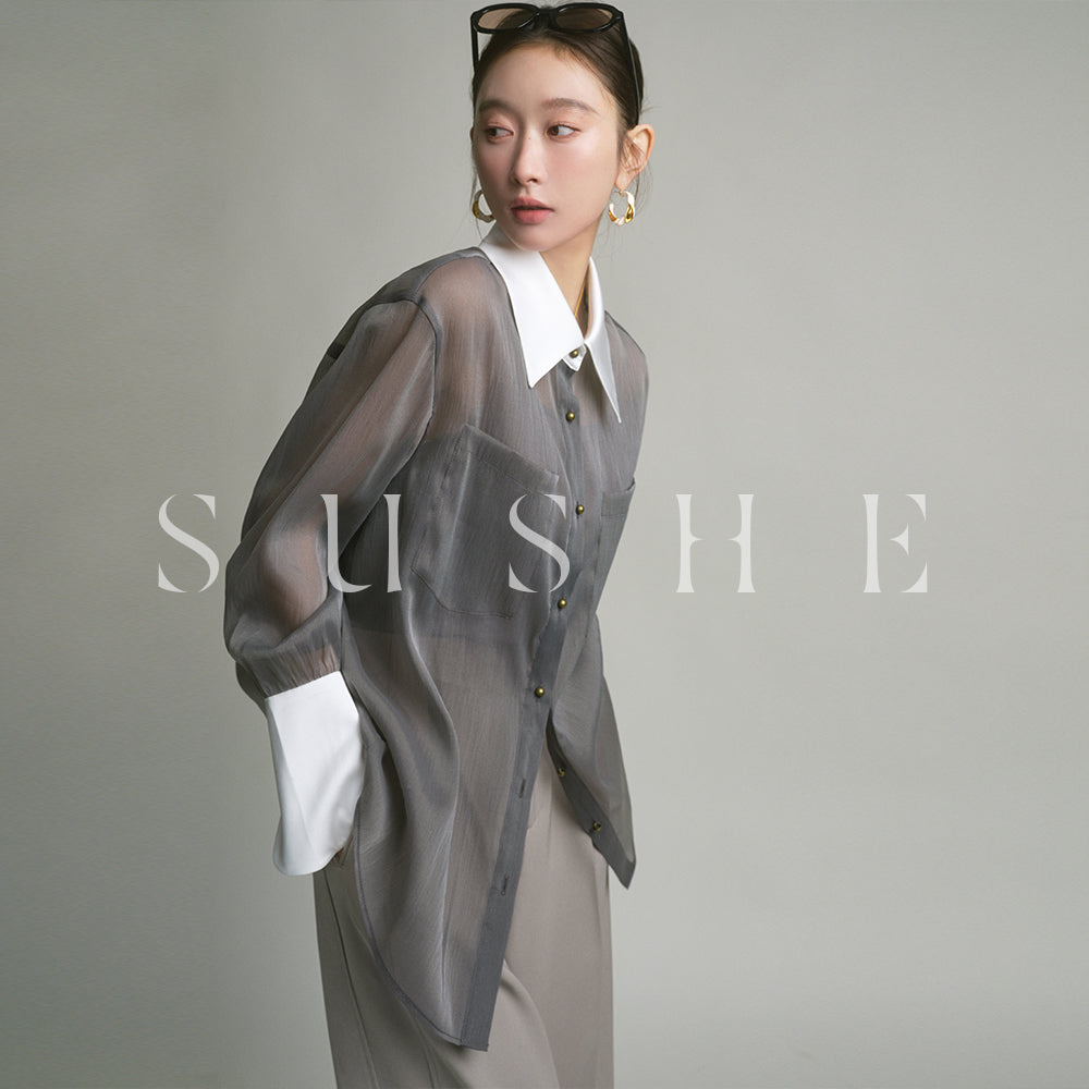 SUSHE 2023 early spring gray retro loose shirt - Cariyt