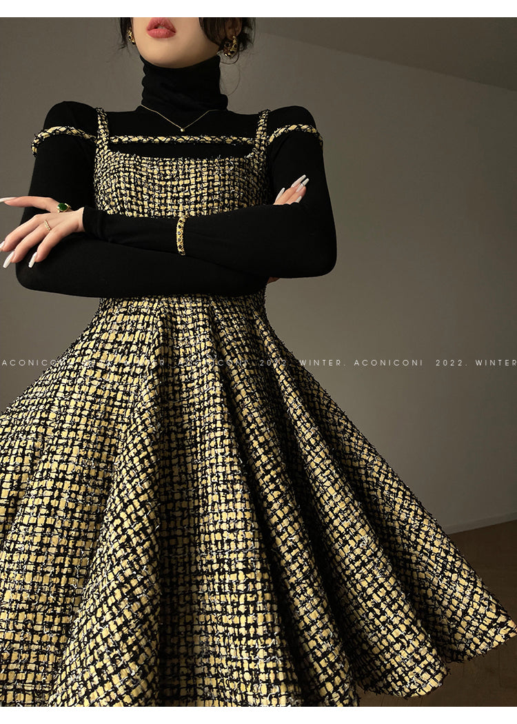 Aconiconi|Short Skater Tweed dress- Hemerocallis