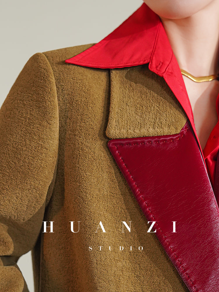 Huanzi non-ironing technology short retro fur coat mid-length windbreaker suit jacket- Nina