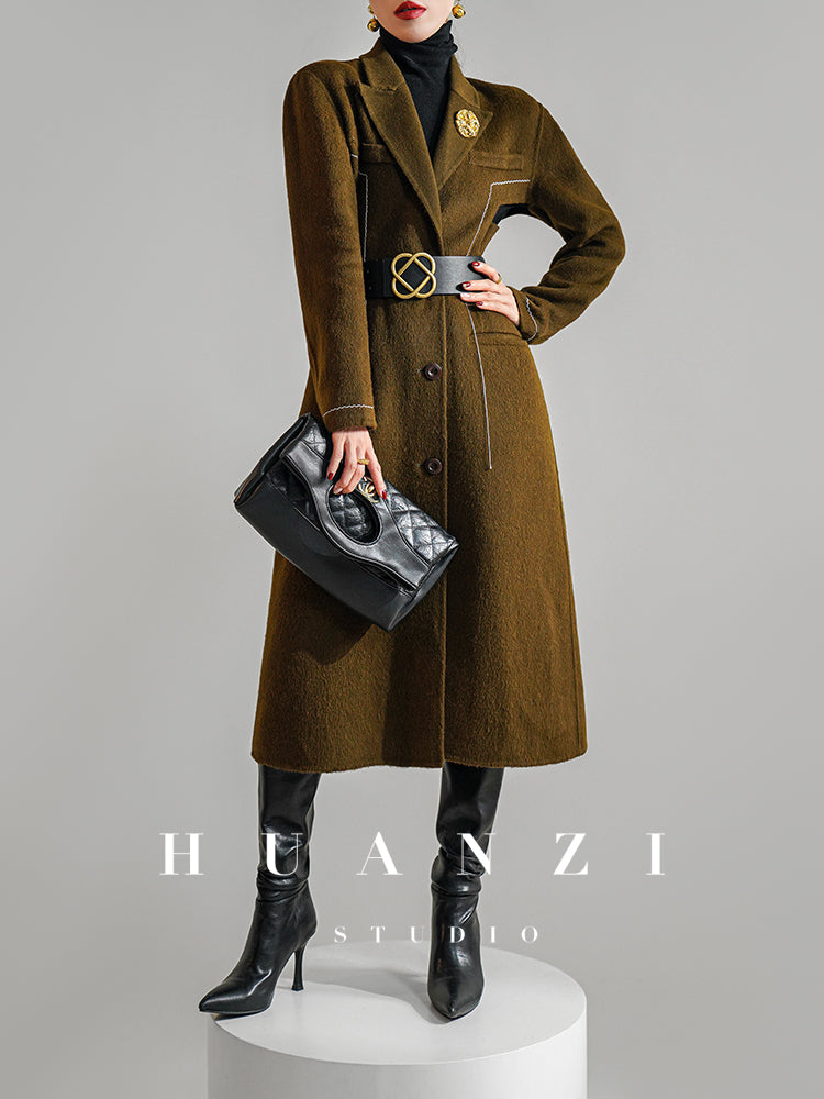 Huanzi new high-end color waist sheep wool double-sided woolen coat- JJ