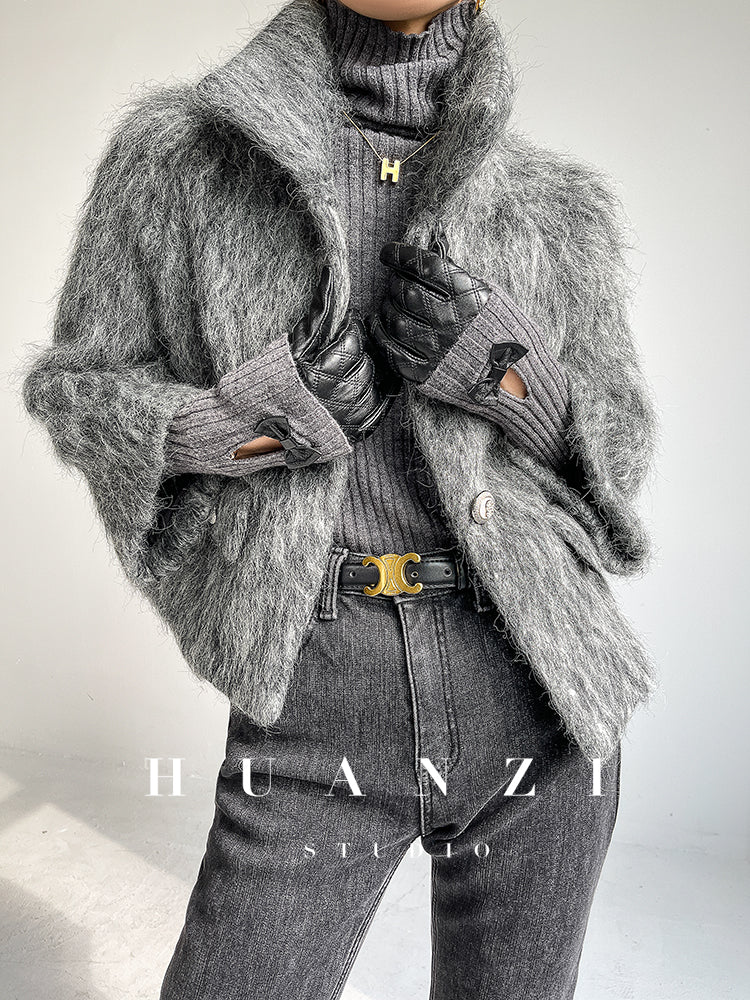 Huanzi custom high-luxury retro French medieval smohair woolen coat suit jacket -Waeo Ash