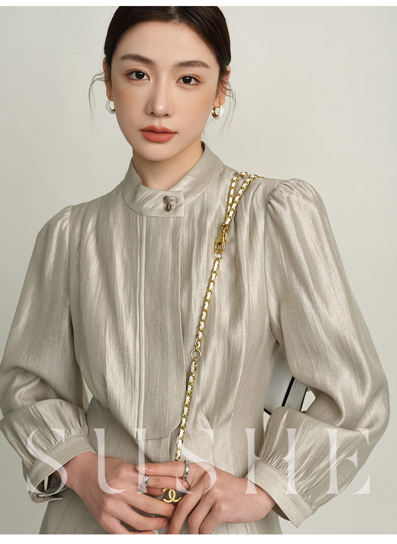SUSHE Gold Series Retro Spring Women's 2023 Loose Stand Collar Shirt -Star