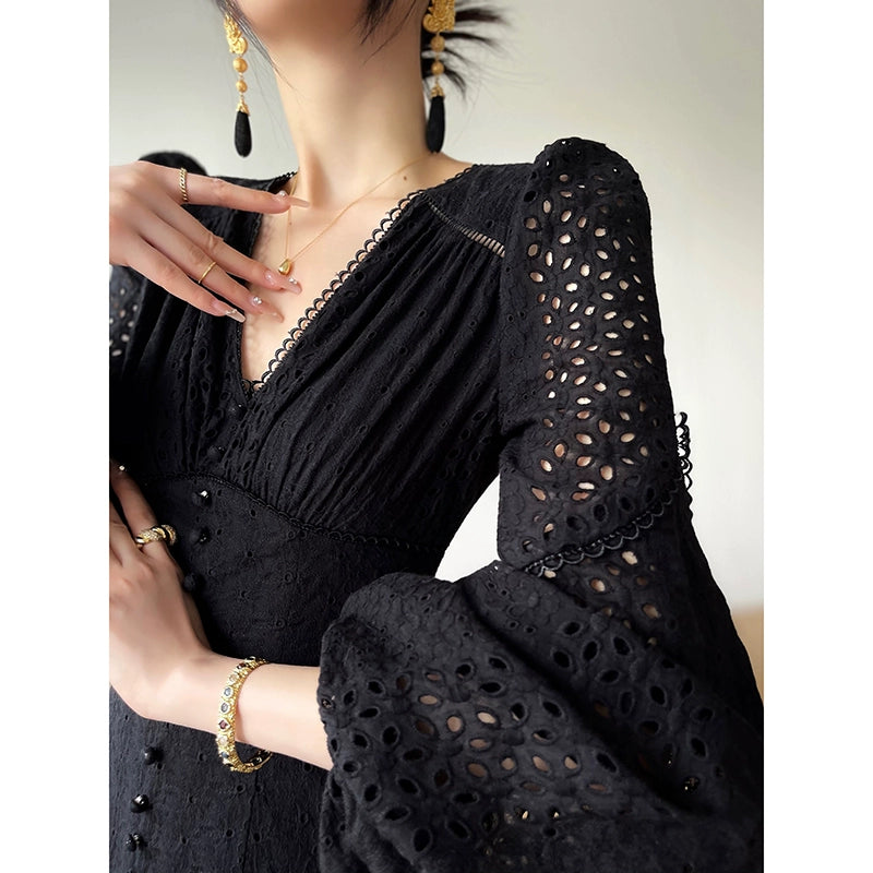 Aconiconi| French coffee break lace cotton white dress - Smoke