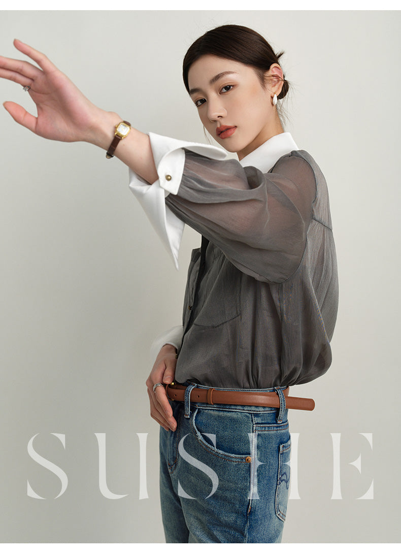 SUSHE 2023 early spring gray retro loose shirt - Cariyt