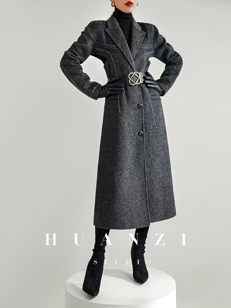 Huanzi new high-end color waist sheep wool double-sided woolen coat- JJ