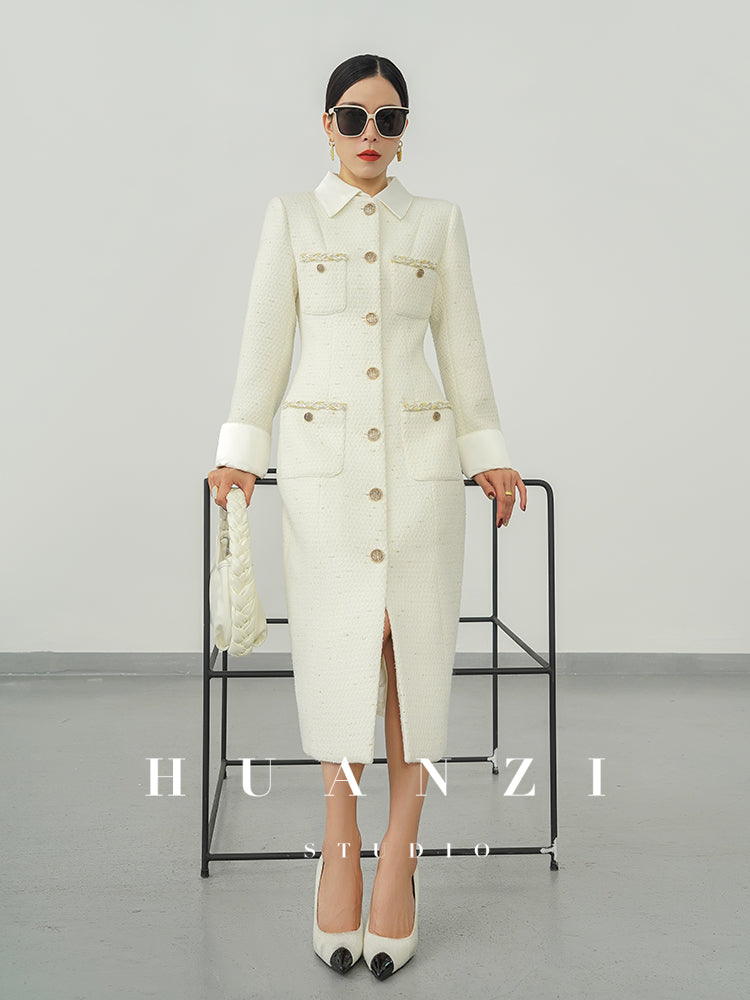Huanzi new detachable acetate leader wool tweed small fragrance wind coat dress- Ray