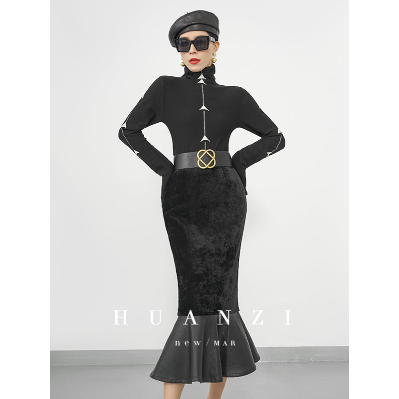 Huanzi new French elegant high waist thin and small fishtail skirt skirt female- Livia