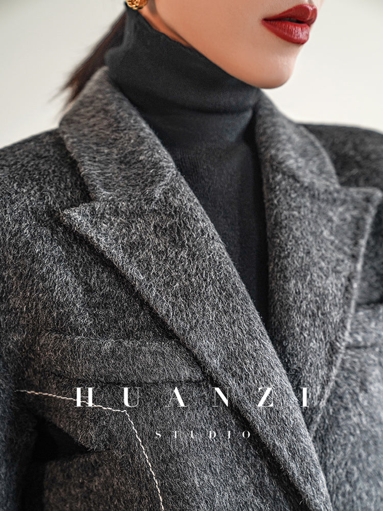 Huanzi new high-end color waist sheep wool double-sided woolen coat- JJ