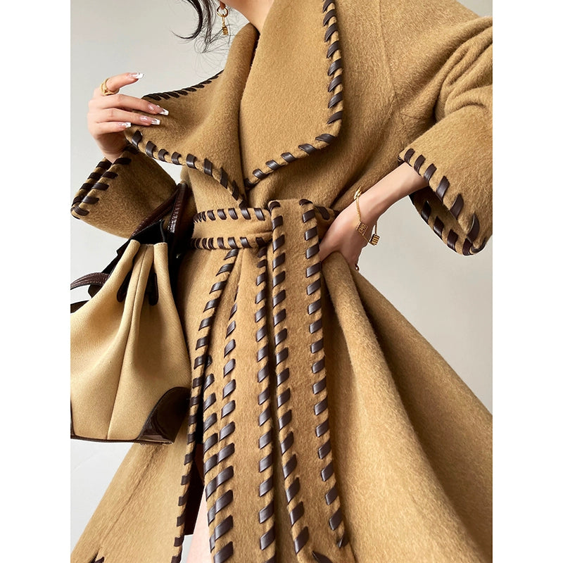 Aconiconi| Full wool coat classic double-sided wool woven belt coat -Nocturne