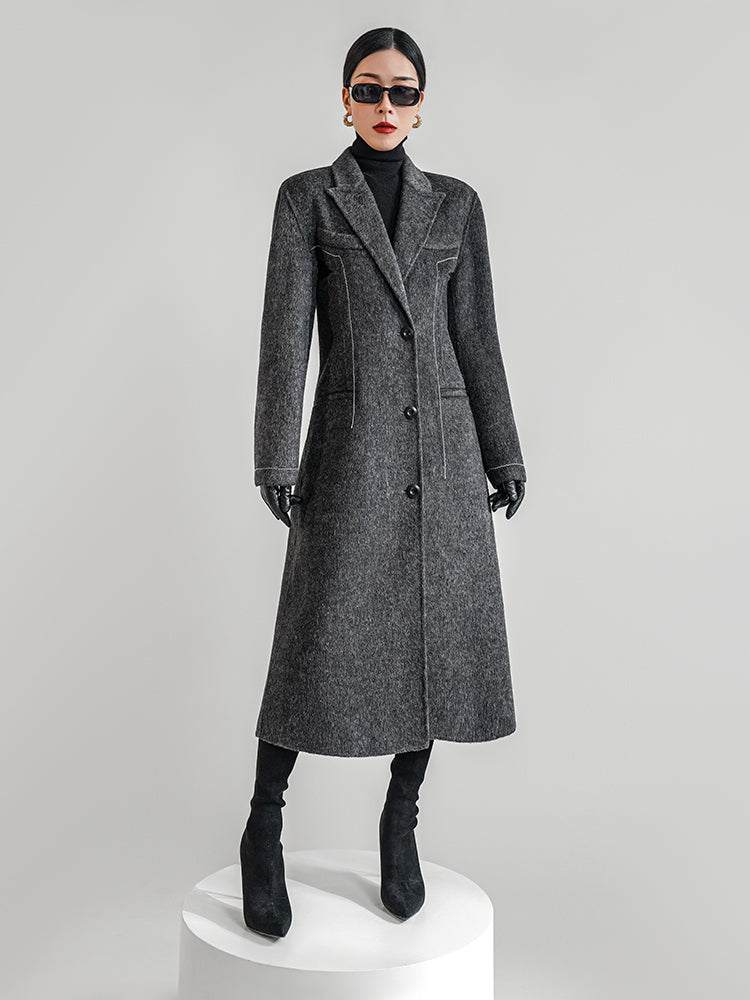 Huanzi new high-end color waist sheep wool double-sided woolen coat- JJ