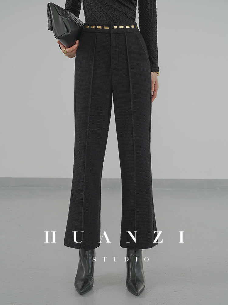 Huanzi new handmade micro-wide suit jacket with back slit straight-leg micro-launched trousers suit set- Emera