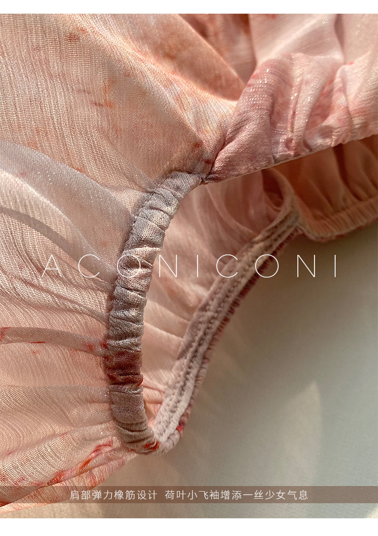 Aconiconi|Fireworks French Print High end Design flowy floral Dress - Atami