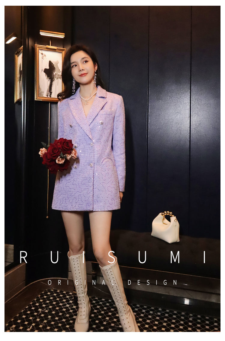 French elegant light luxury socialite high-end custom small fragrance purple sequin suit collar gentle suit jacket - Malu