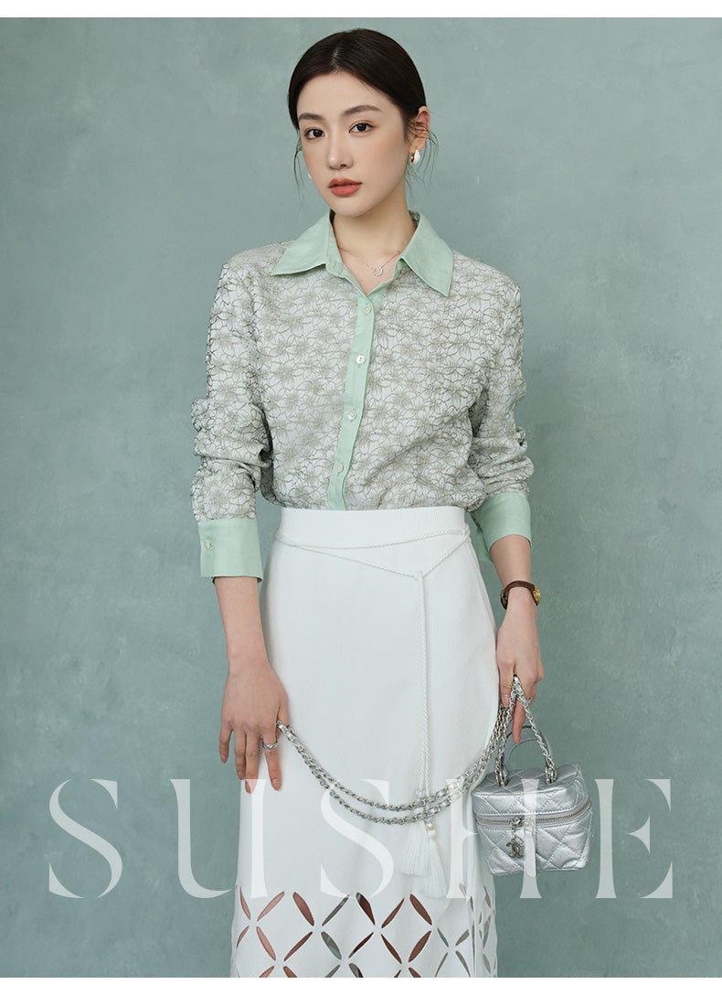 High end coconut cream white cut out knitted pencil Spring white skirt - Lalu