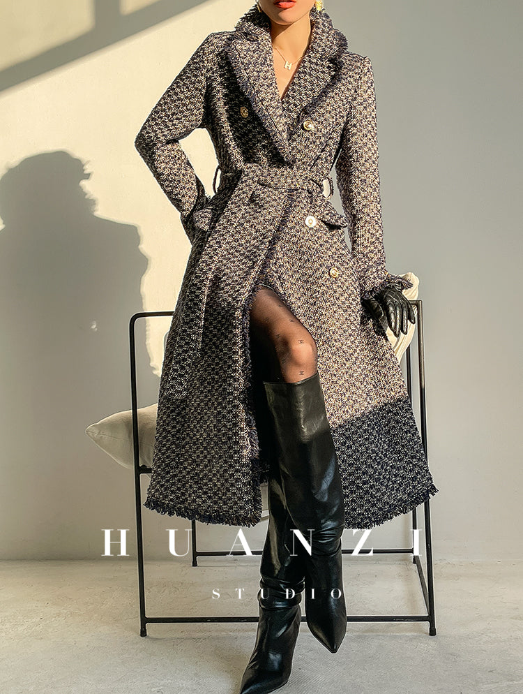 Wool Rough Flower Middle Gray Black High end Winter Jacket Coat- Teisd