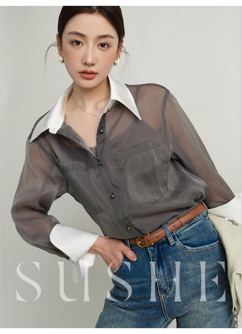 SUSHE 2023 early spring gray retro loose shirt - Cariyt