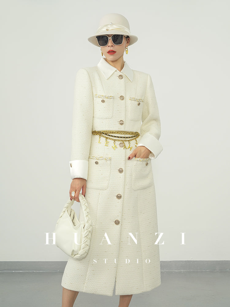 Huanzi new detachable acetate leader wool tweed small fragrance wind coat dress- Ray