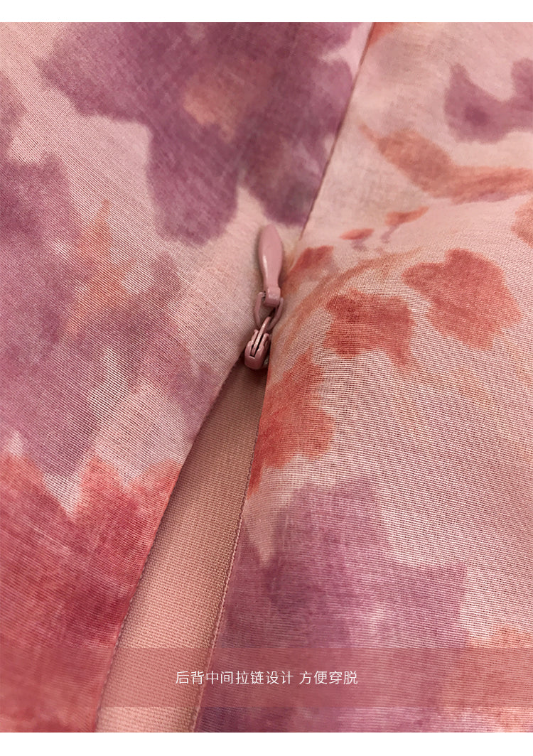 Aconiconi|Romantic French print luxury handmade haute couture beaded v-neck midi dress - Pilore