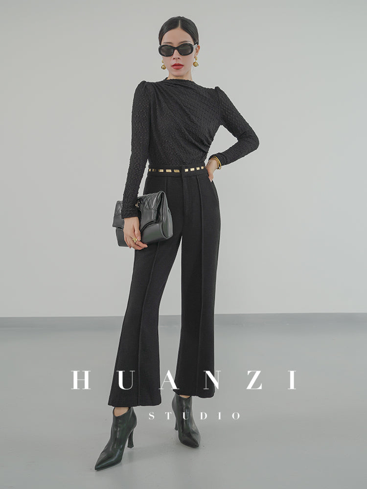 Huanzi new handmade micro-wide suit jacket with back slit straight-leg micro-launched trousers suit set- Emera