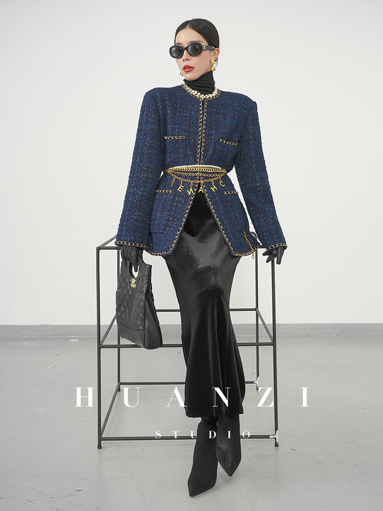 Huanzi new collection-level high-definition small fragrant wind jacket female plaid suit with a complete set- Bibi