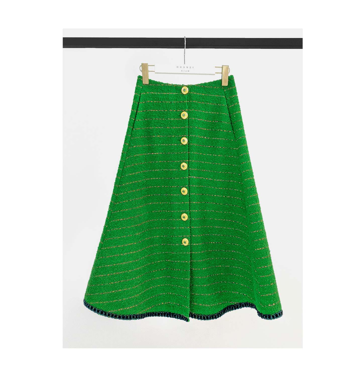 Huanzi tweed wool small suit autumn and winter new green short coat suit set- Lilibeth