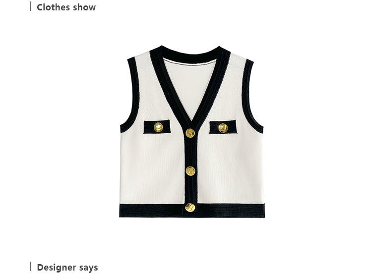 Huanzi V-neck knitted summer sleeveless outer top - lkop