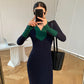 WANXO black sweater dress new design sense of contrast color slim fit mid-length bottoming knitted dress- Eliza